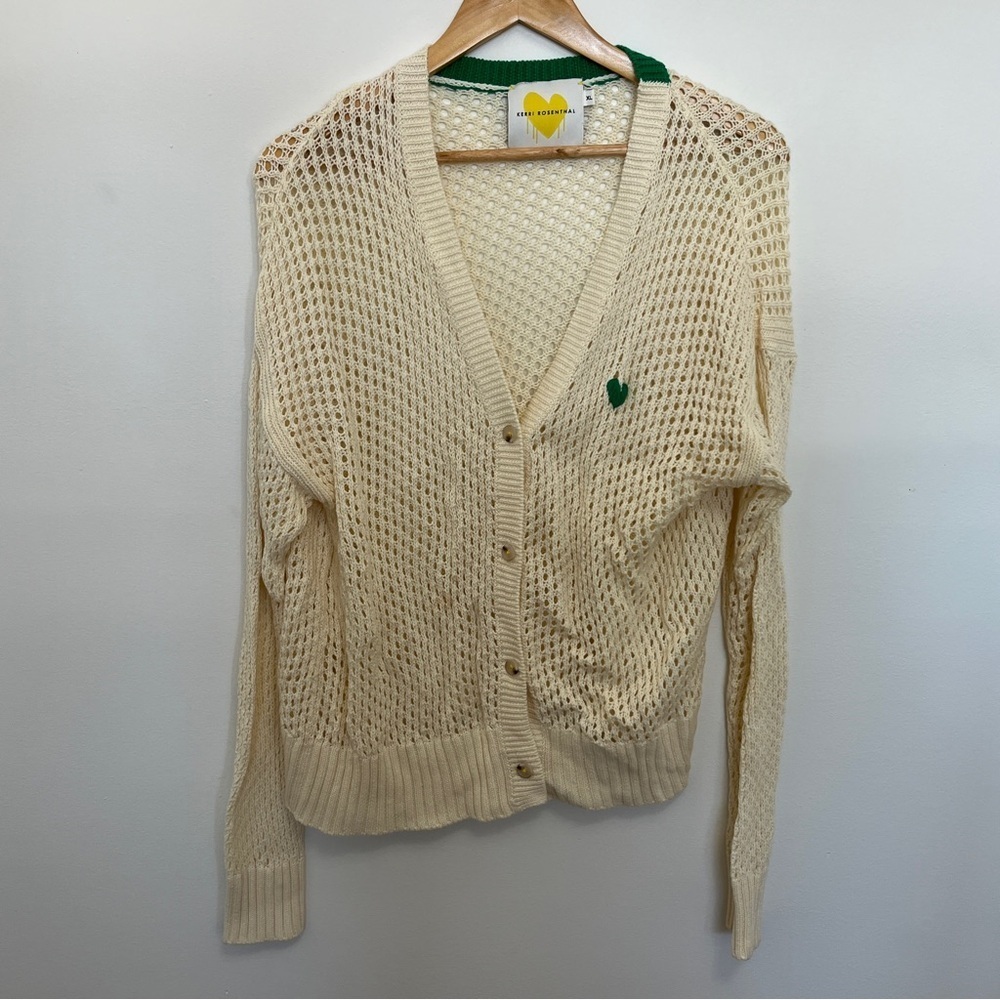 Kerri Rosenthal Knit Sweater in Cream & Green Size XL